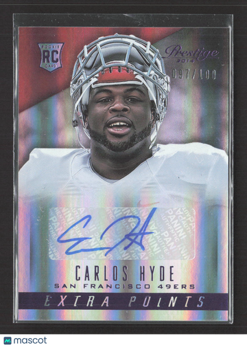2014 Panini Prestige Extra Points Carlos Hyde #218 Purple RC 097/100 Auto