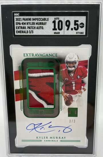 2021 PANINI IMPECCABLE EPA-KM KYLER MURRAY EXTRAV. PATCH AUTO EMERALD 3/3 SGC9.5