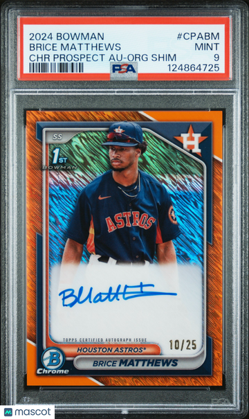 2024 Bowman Chrome Prospect Autographs Brice Matthews #CPABM Org Shim /25 PSA 9