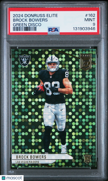 2024 Panini Donruss Elite Brock Bowers #162 Green Disco Parallel/Variety Rookie Insert PSA 9