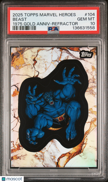 2025 Topps Marvel Comic Book Heroes 1975 Gold Anniversary Beast #104 PSA 10
