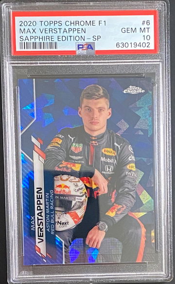 2020 Topps Chrome Formula 1 F1 Sapphire Max Verstappen IV Image Variation SP PSA 10