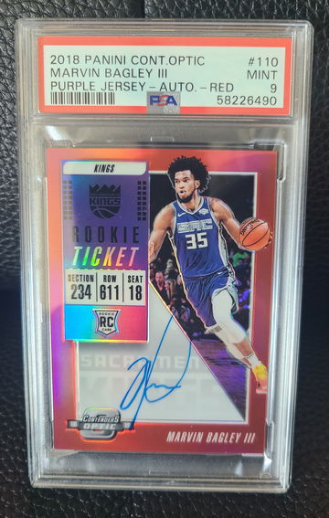 2018 Contenders Optic Purple jersey Auto Red  Marvin Bagley III /149  PSA 9
