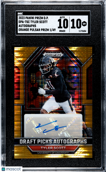 2023 Panini Prizm Draft Picks Tyler Scott #DPA-TSC Autos. Orange Pulsar SGC 10 Auto 10