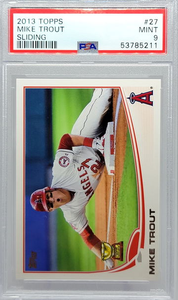 2013 TOPPS #27 MIKE TROUT SLIDING PSA 9