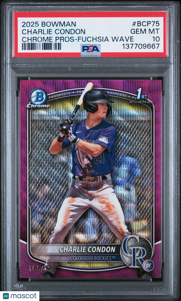 2025 Bowman Chrome Prospects Charlie Condon #BCP75 Fuchsia Wave /199 PSA 10