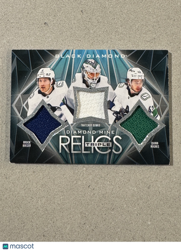 2024 Upper Deck Black Diamond Diamond Mine Relics Triple Thatcher Demko Quinn Hughes Brock Boeser #DMTR-DBH Triple Relic