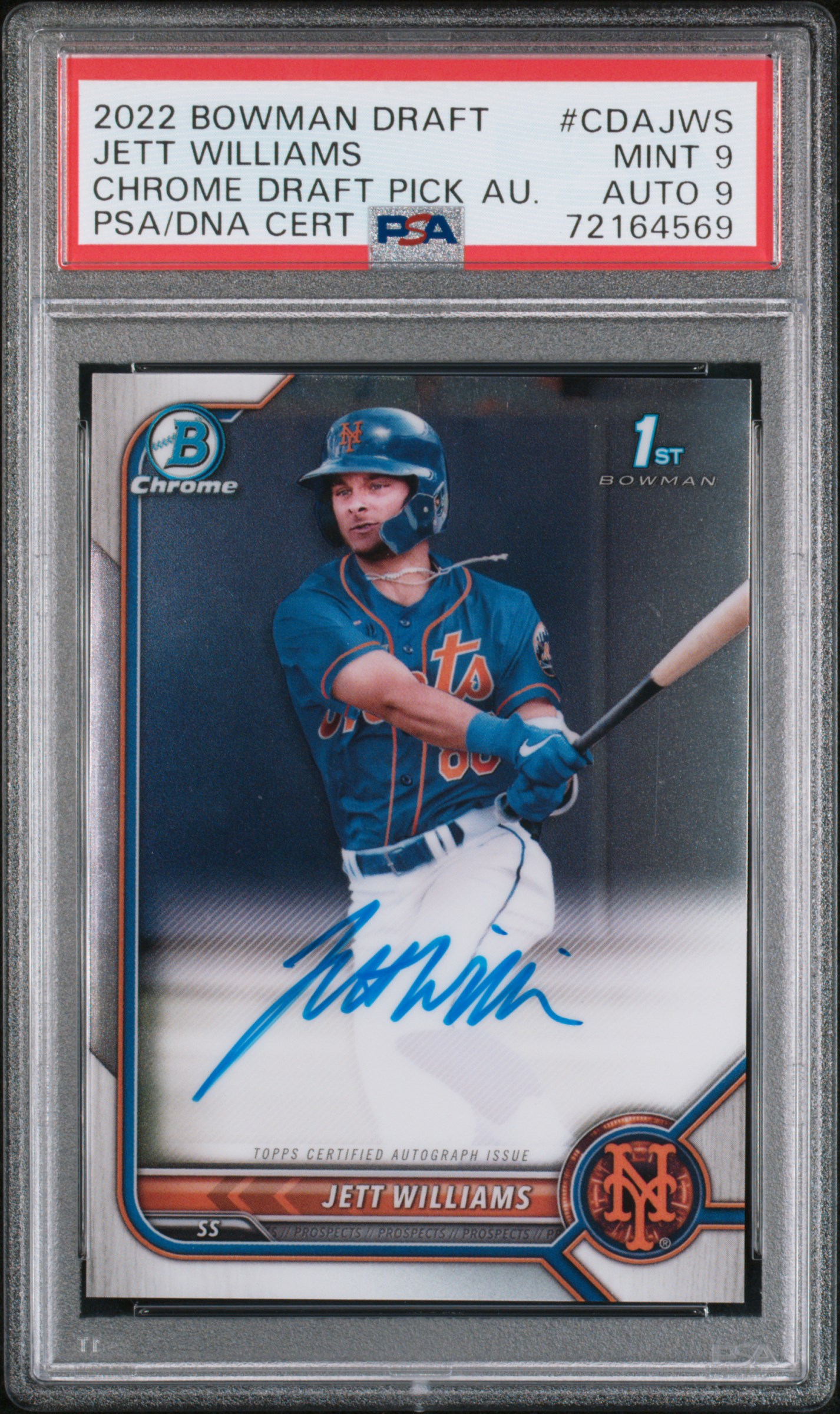 2022 Bowman Draft Chrome Draft Pick Autographs  Jett Williams #CDAJWS  PSA 9