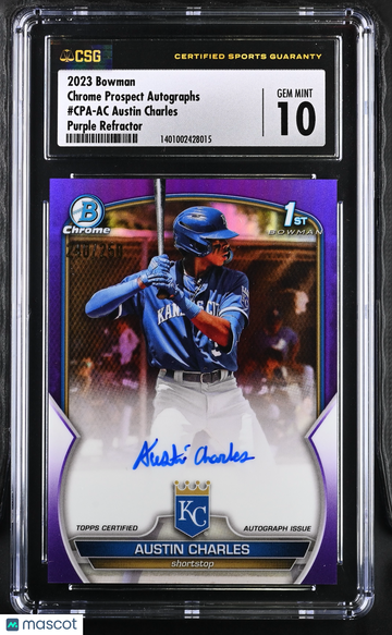 2023 Bowman Austin Charles Purple Refractor Chrome Prospect Autographs #CPA-AC CGC 10