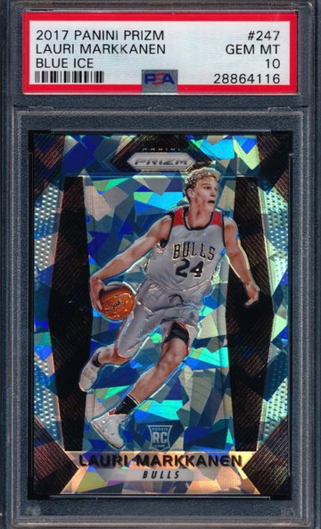Lauri Markkanen 2017 Prizm Blue Ice RC PSA 10