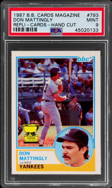 1987 Baseball Cards Magazine Repli-cards Don Mattingly Hand Cut PSA 9