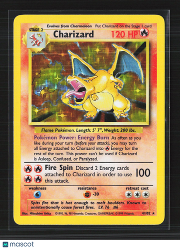 1999 Base Set Charizard Holo Rare #4/102