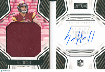 Sam Howell 2023 Panini Playbook RC Memorabilia Jersey Auto /199 Washington Commanders