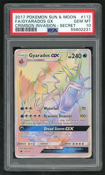 2017 Pokemon Sun and Moon Crimson Invasion Secret Rare Gyarados Gx #112 /55602231 PSA 10