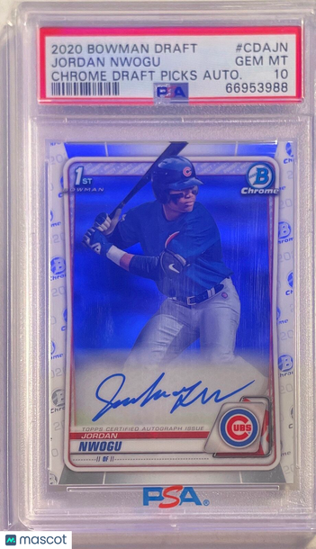 2020 Bowman Draft Chrome Draft Picks Autographs Jordan Nwogu #CDAJN Autograph PSA 10