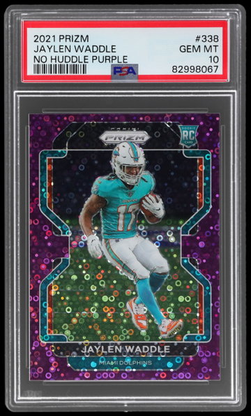 2021 Panini Prizm Jaylen Waddle No Huddle Purple Disco Prizm PSA 10 RC