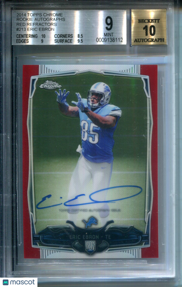 2014 Topps Chrome Rookie Autographs Red Refractors Eric Ebron #213 BGS 9 Auto 10