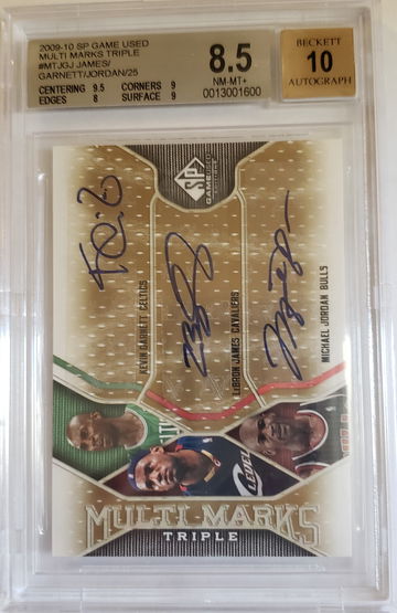 Michael Jordan Lebron James Kevin Garnett 2009-10 SP Game Used TRIPLE AUTO AUTOGRAPH 25/25! BGS 8.5/10 