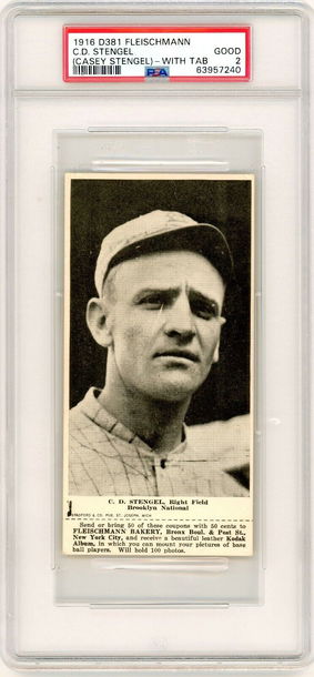 1916 D381 Fleischmann Bakery Casey Stengel With Tab PSA 2 P1308