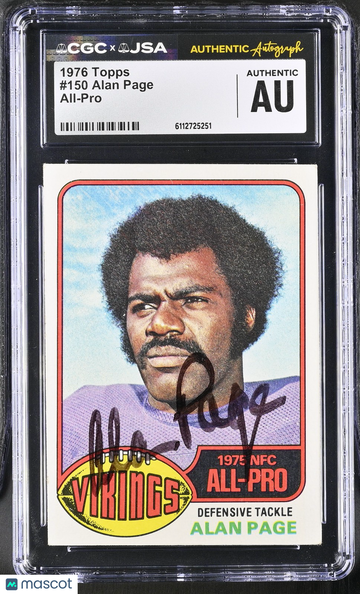 1976 Topps Alan Page #150 All-Pro AU CGC A Authentic JSA Auto Authentic