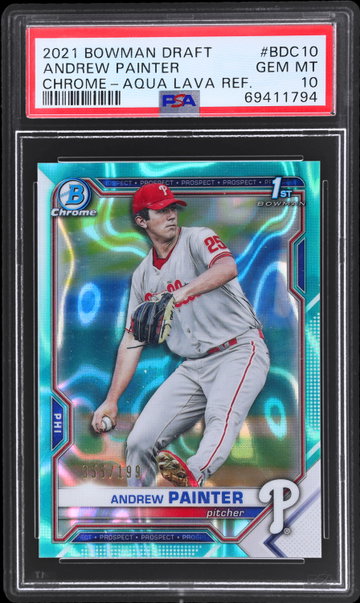 2021 Bowman Draft Andrew Painter Chrome Aqua Lava Refractor PSA 10 RC