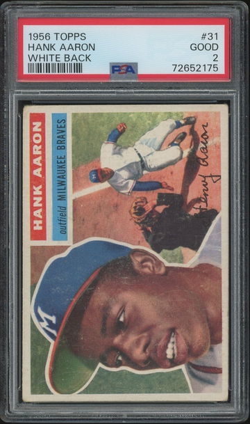 1956 Topps #31 HANK AARON (Willie Mays in Background) White Back PSA 2 Good