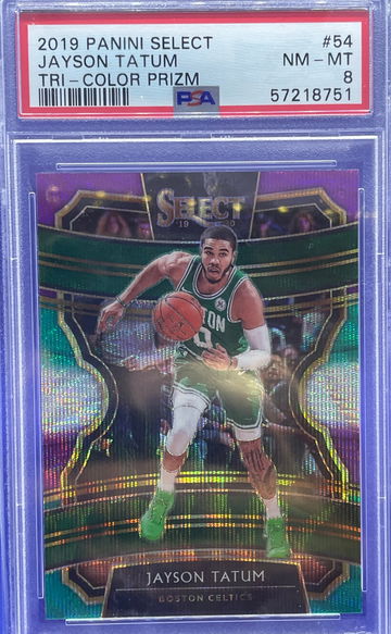 2019 PANINI SELECT JAYSON TATUM TRI-COLOR PRIZM PSA 8 NM-MT #54 CELTICS SP