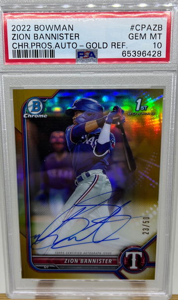 Zion Bannister 2022 1st Bowman Chrome Gold Auto /50 PSA 10