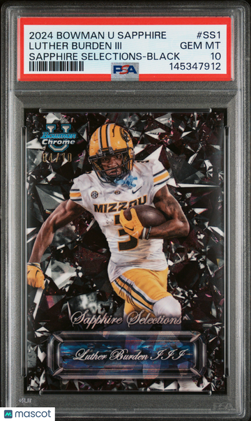 2024 Bowman University Chrome Sapphire Sapphire Selections Luther Burden III #SS1 Black /10 Rookie PSA 10
