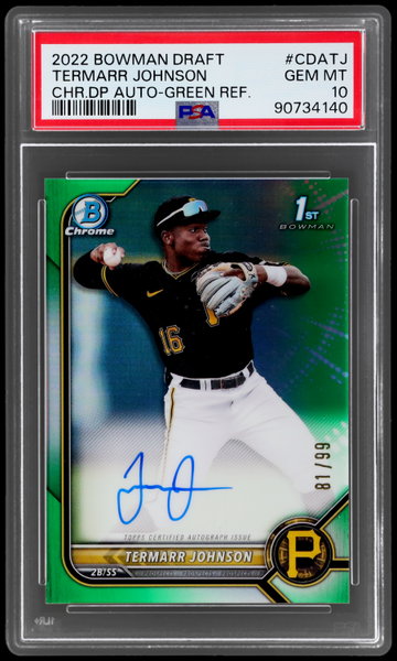 2022 Bowman Draft Termarr Johnson Chrome Autograph Green Refractor PSA 10