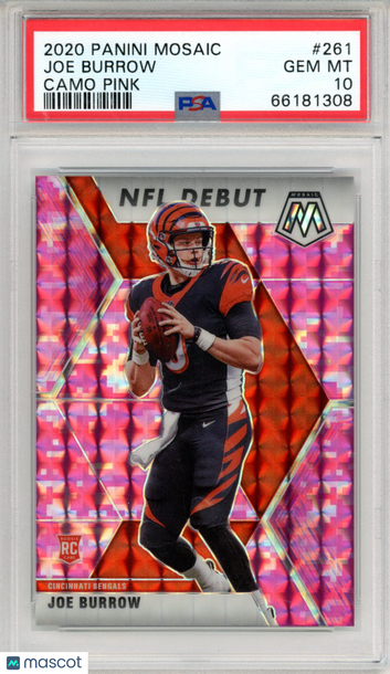2020 Panini Mosaic Joe Burrow #261 Camo Pink PSA 10