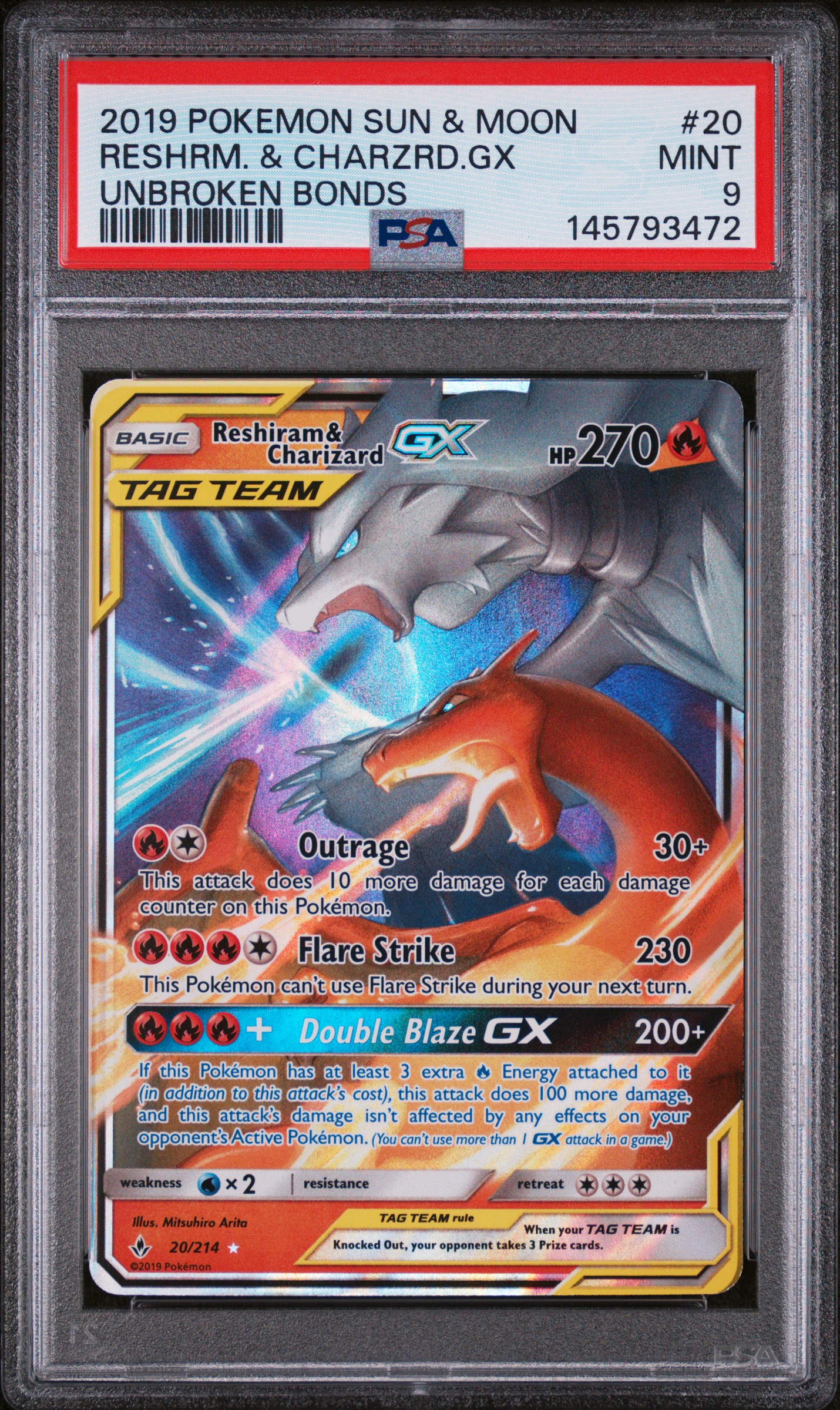 2019 Pokemon Sun & Moon Unbroken Bonds Reshrm. & Charzrd. GX Unbroken Bonds PSA 9 #20
