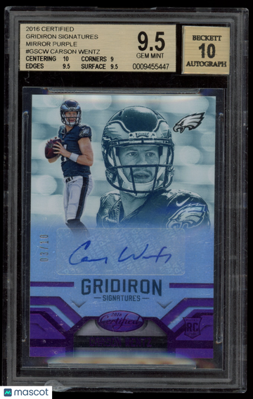 2016 Panini Certified Carson Wentz #GSCW Mirror Purple /10 Rookie BGS 9.5 Auto 10