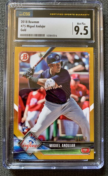 2018 Bowman Gold Miguel Andujar Rookie Card 19/50 CSG 9.5 Mint Plus