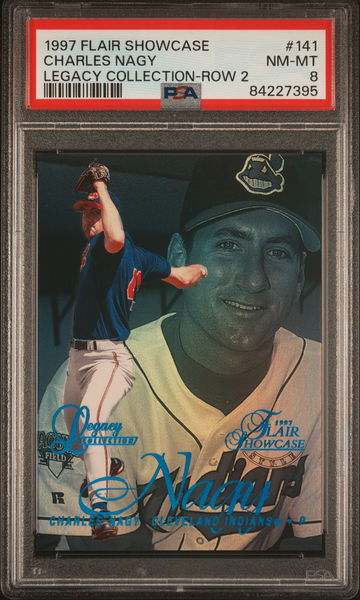 1997 Flair Showcase Legacy Collection Row 2 Charles Nagy #141 /100 PSA 8