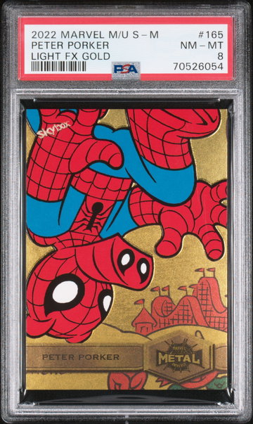 2022 Skybox Marvel Metal Universe Spider-Man Light Fx Gold Peter Porker #165 PSA 8