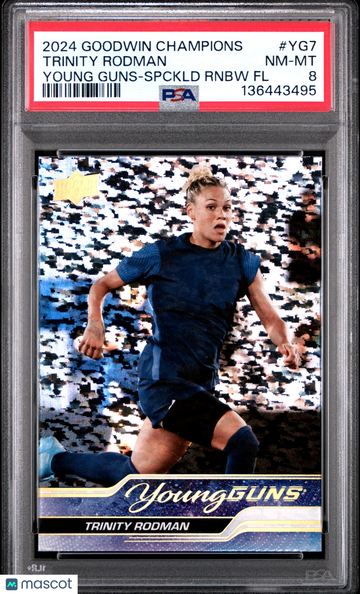2024 Upper Deck Goodwin Champions Upper Deck Young Guns Trinity Rodman #YG7 Speckled Rainbow Foil Young Guns PSA 8
