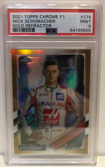 2021 Topps Chrome Formula 1 F1 Mick Schumacher #174 Gold Refractor RC /50 psa9