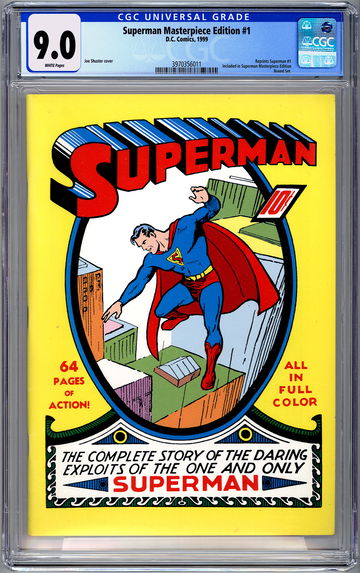 SUPERMAN #1 CGC 9.0 MASTERPIECE EDITION REPRINT JERRY SIEGEL & JOE SHUSTER 1999