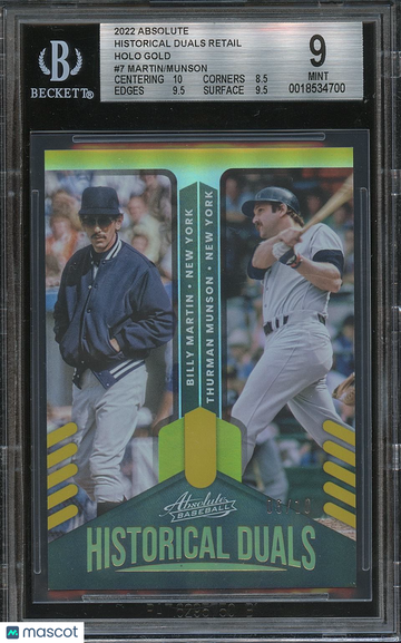2022 Absolute Historical Duals Retail Holo Gold Billy Martin Thurman Munson #7 /Thurman BGS 9