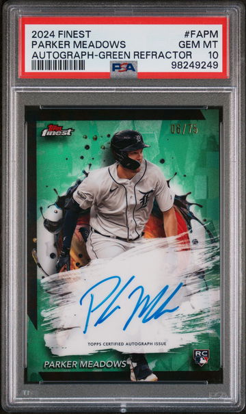 2024 Finest Green Refractor Parker Meadows #FA-PM RC Auto /75 PSA 10