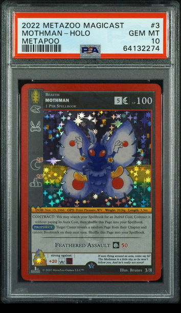 🦋🧨2022 Metazoo Magicast Metapoo #3 MOTHMAN-Holo | PSA 10 | 🚨🌲LOW PRINT RUN 📈