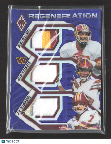 2025 Panini Phoenix Regeneration Joe Theismann Jayden Daniels Doug Williams #RGN-WAS Purple Triple Memorabilia