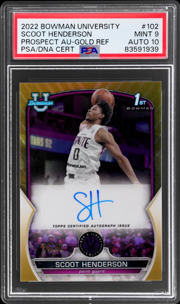 2022 Bowman Chrome University Scoot Henderson Prospect Autograph Gold Refractor PSA 9 AUTO