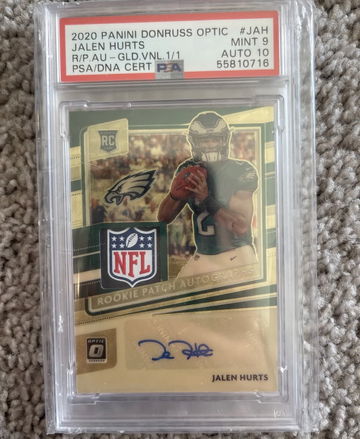 2020 Panini Donruss Optic Optic Jalen Hurts RPA Gold Vinyl 1/1