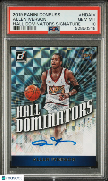 2019 Panini Donruss Hall Dominators Signatures Allen Iverson #HDAIV /99 PSA 10