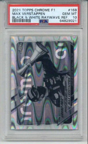 2021 TOPPS CHROME F1 BLACK & WHITE RAYWAVE REFRACTOR #168 MAX VERSTAPPEN PSA 10