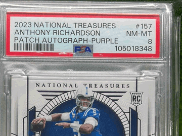Graded 2023 National Treasures Anthony Richardson Rookie Patch Autographs Purple /49 PSA 8 Colts Trading Card