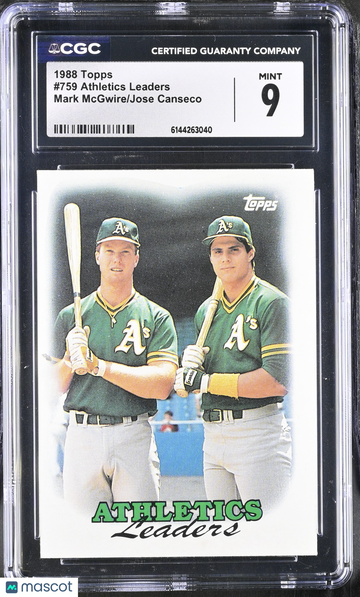 1988 Topps Athletics Leaders #759 Mark McGwire/Jose Canseco CGC 9