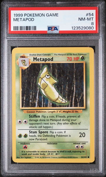 1999 Pokemon Base Set 70 Hp Corrected Metapod #54 PSA 8